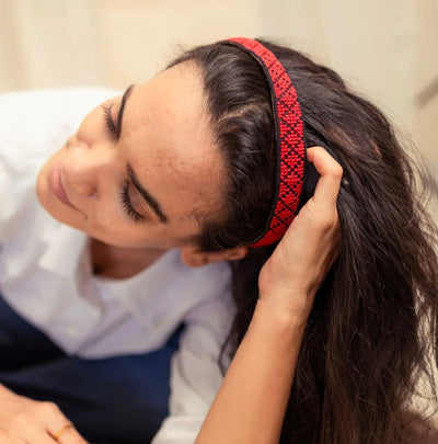 Hand-Made Embroidery Tatreez Headband - Red