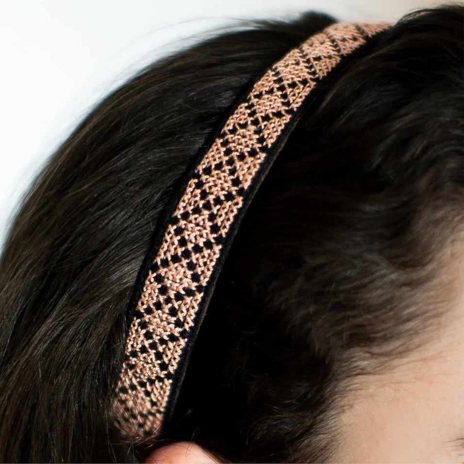 Hand-Made Embroidery Tatreez Headband - Peach