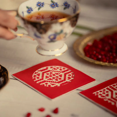 Hand-Made Embroidery Tatreez Coaster - Red (2pc Set)