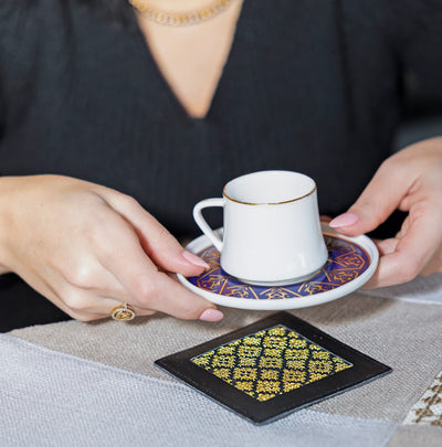 Hand-Made Embroidery Tatreez Coaster - Gold (2pc Set)