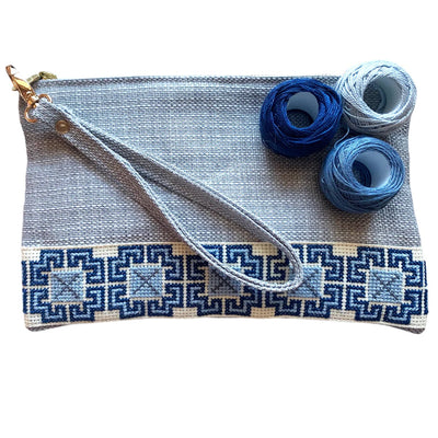 Hand-Made Embroidery Tatreez Pouch - Blue