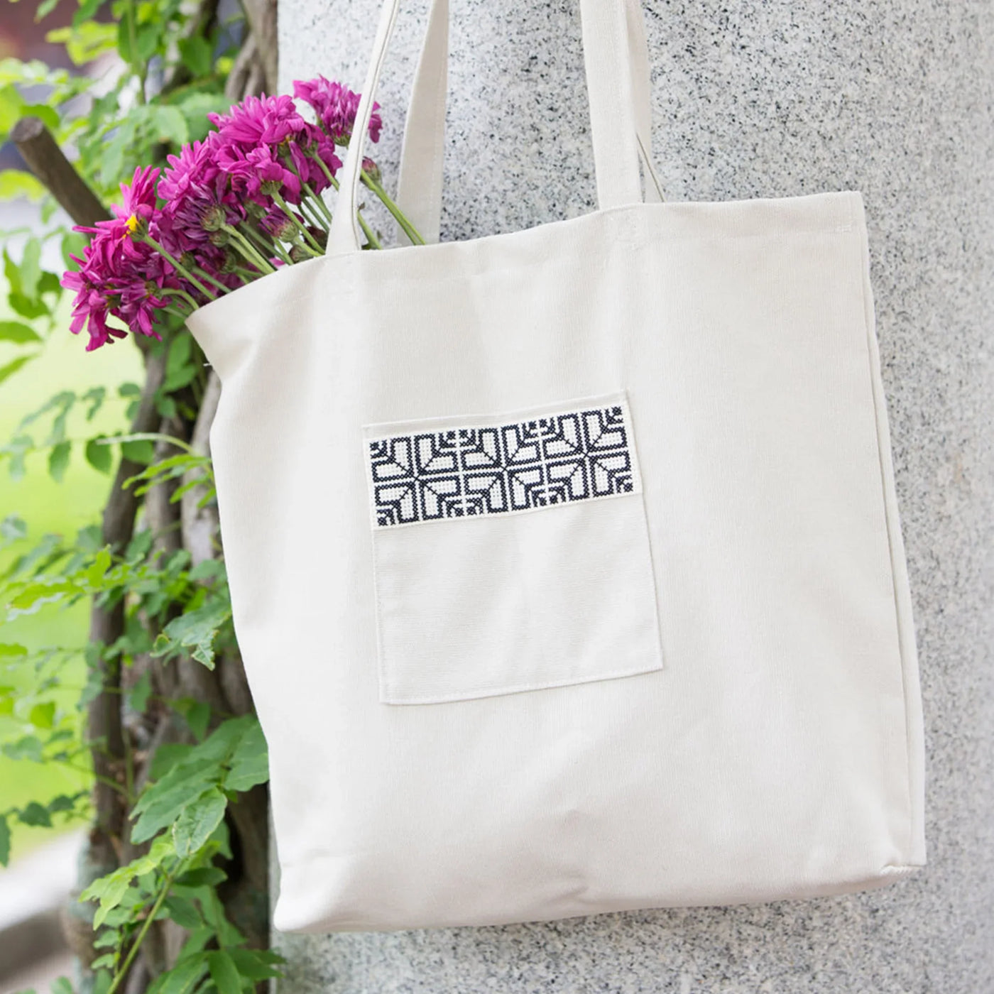 Palestinian-Made Tatreez Cream Market Tote Bag