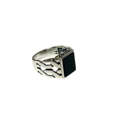 Sterling Silver Black Onyx Agate Stone Ring