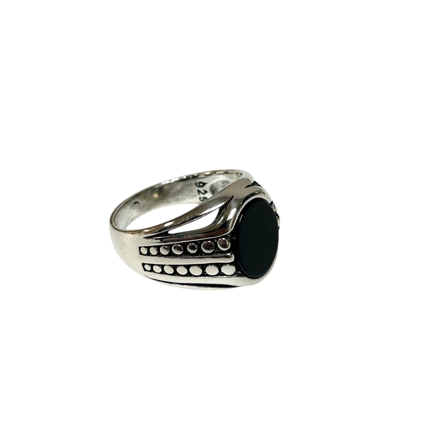 Sterling Silver Black Onyx Agate Stone Ring