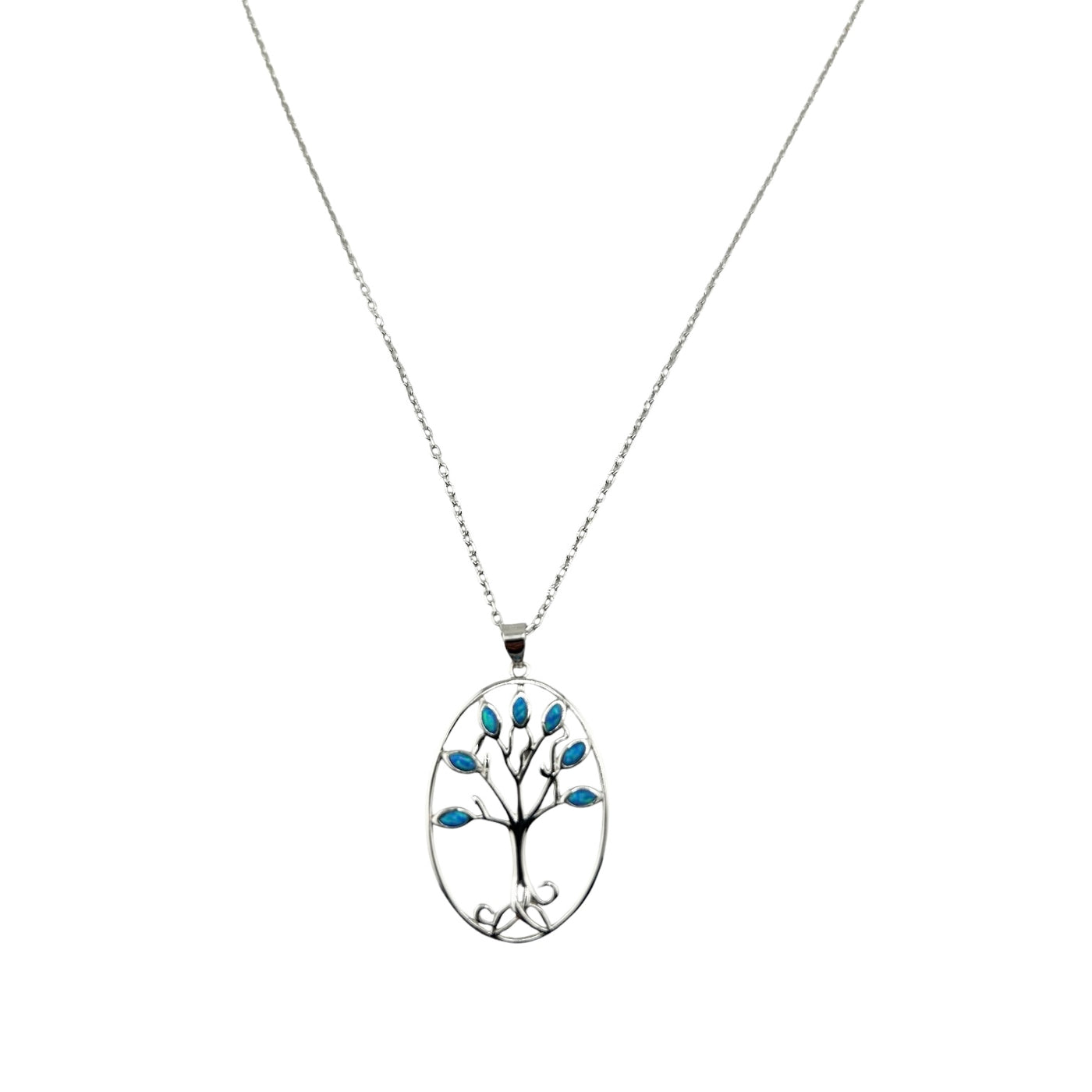 Sterling Silver Opal Tree of Life Womens Necklace