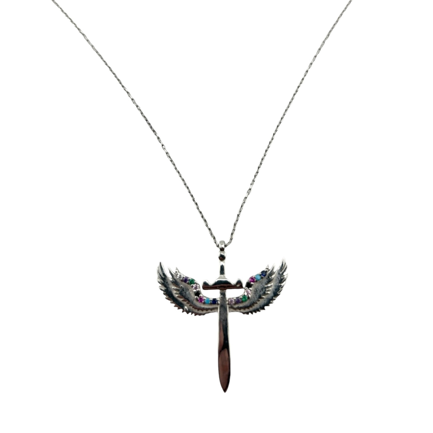 Sterling Silver Sword & Wings Womens Necklace