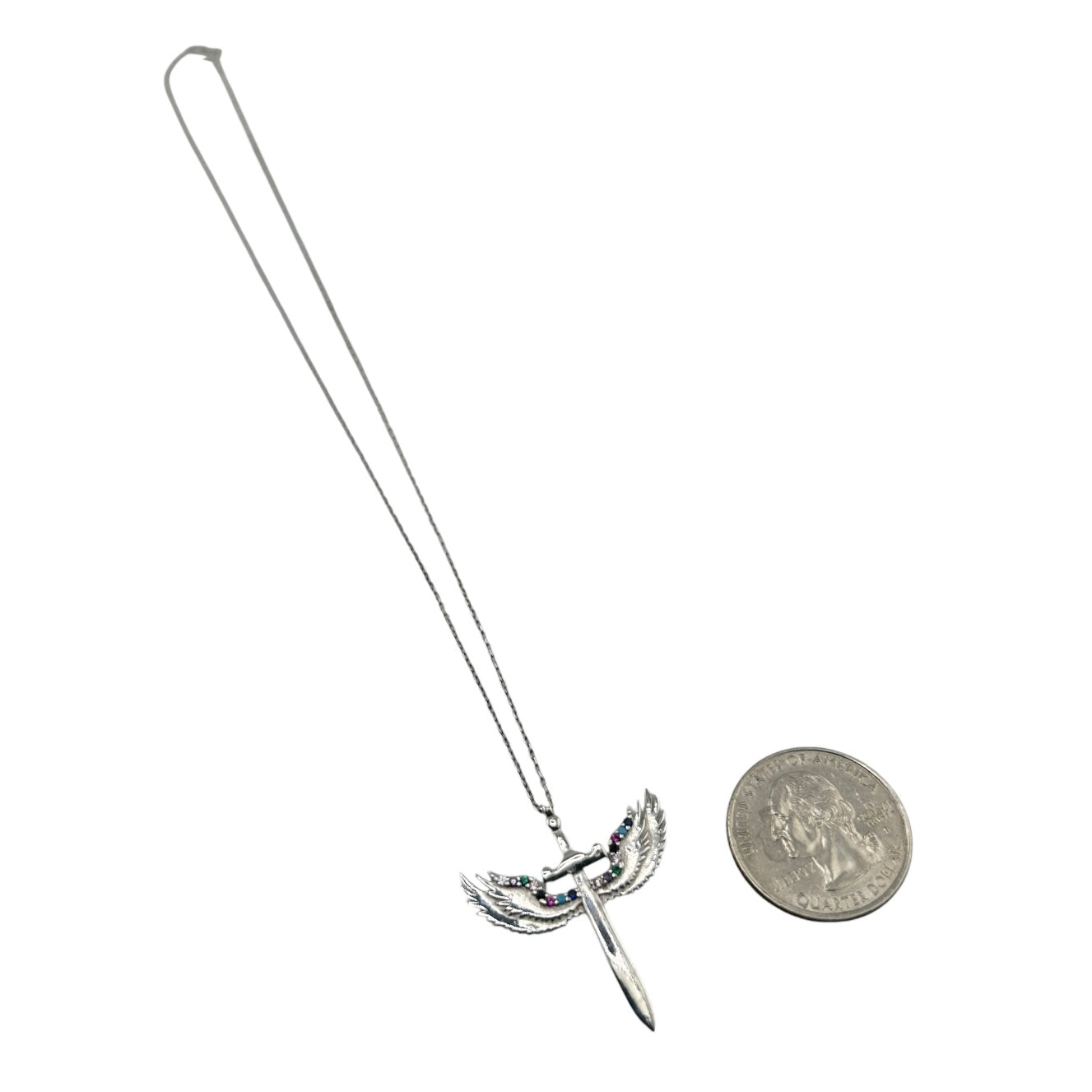 Sterling Silver Sword & Wings Womens Necklace