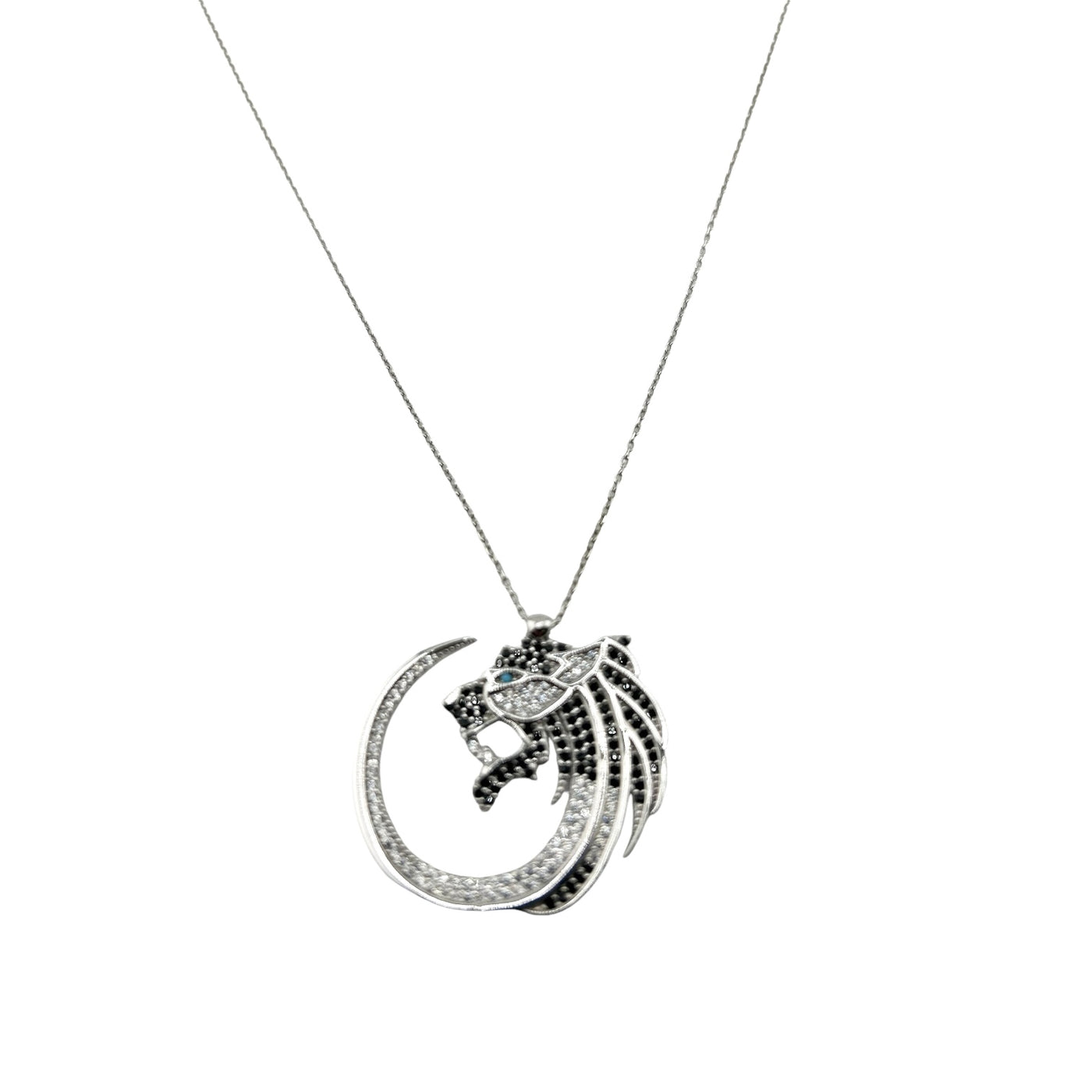 Sterling Silver CZ Lion Womens Necklace