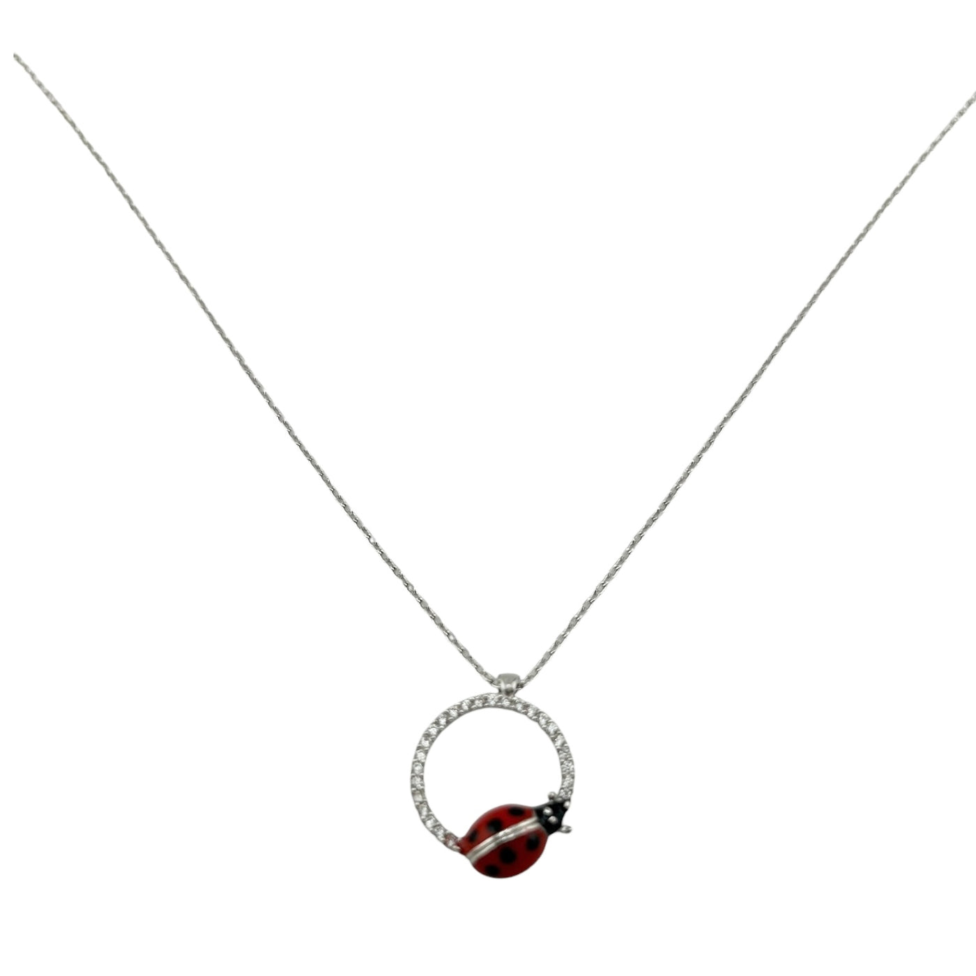 Sterling Silver CZ Lady Bug Womens Necklace