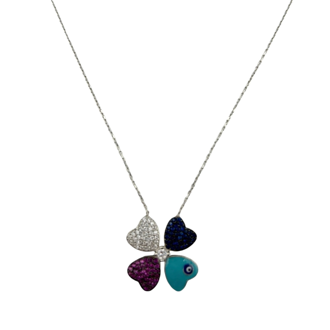 Sterling Silver CZ Multicolor Womens Necklace