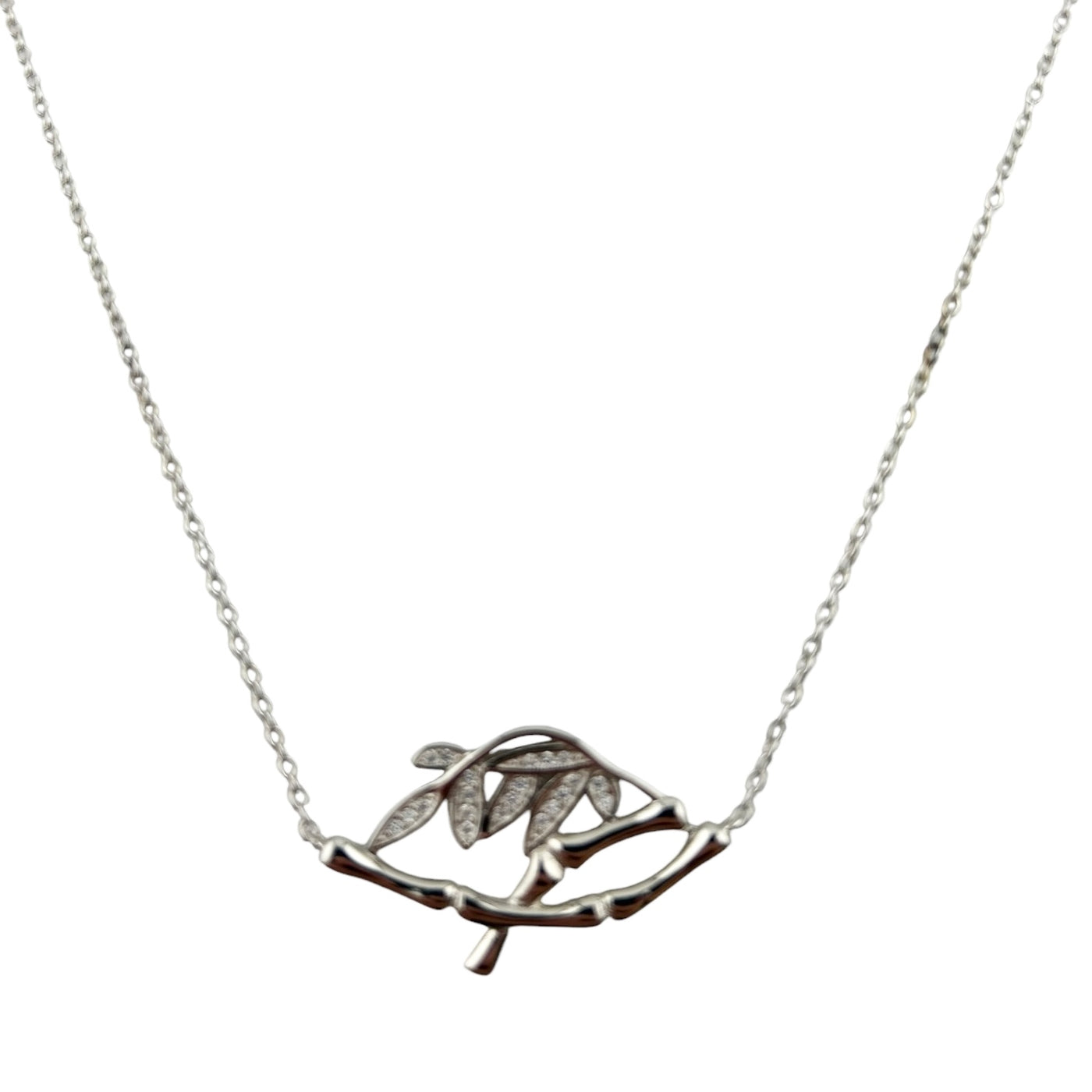 Sterling Silver CZ Tree Branch Womens Necklace