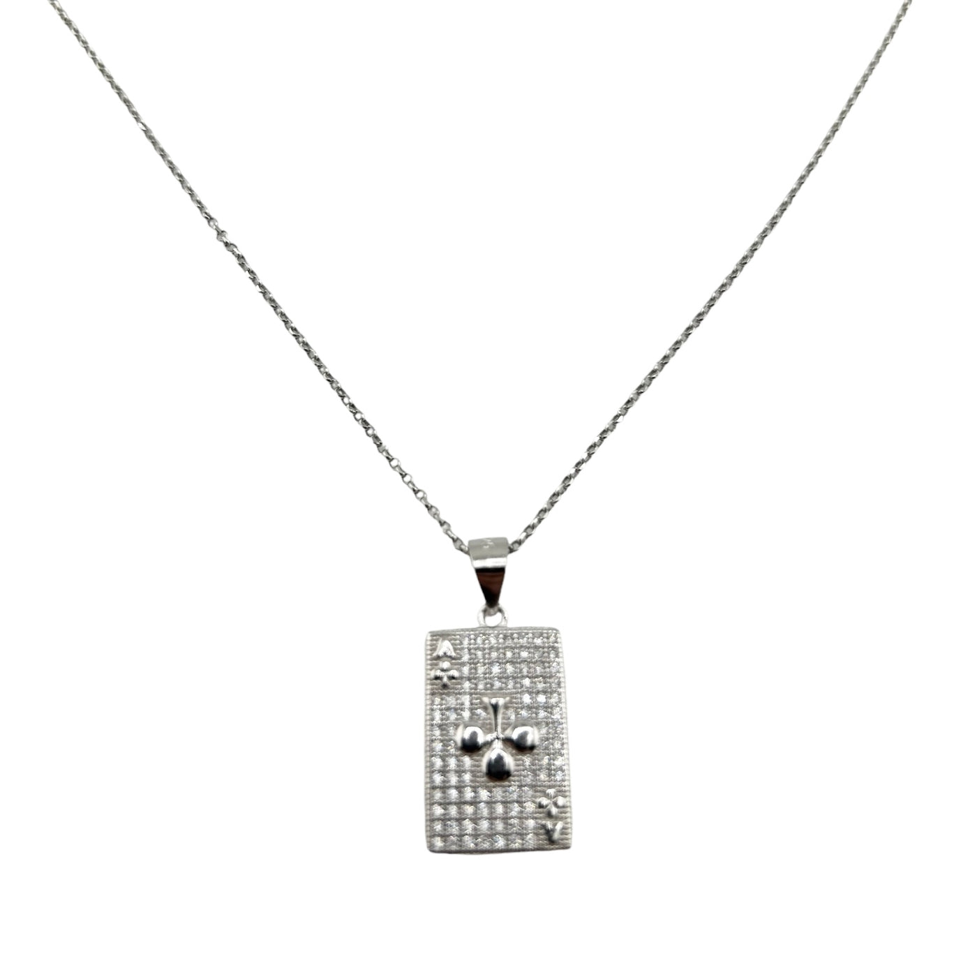 Sterling Silver CZ Ace of Spades Womens Necklace