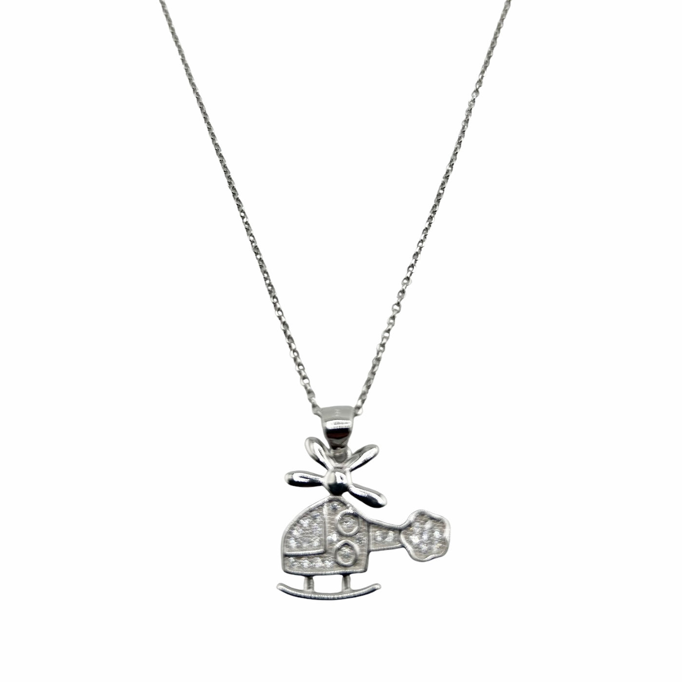 Sterling Silver CZ Helicopter Womens Necklace