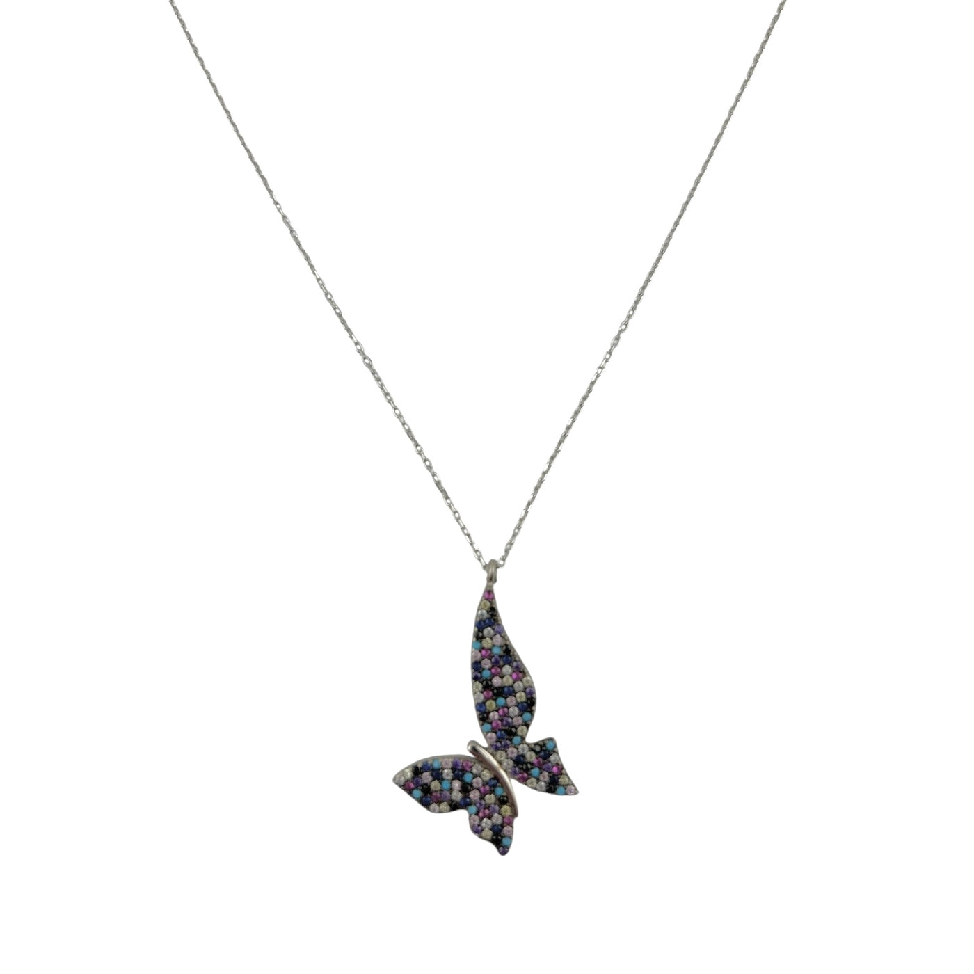 Sterling Silver CZ Multicolor Butterfly Womens Necklace