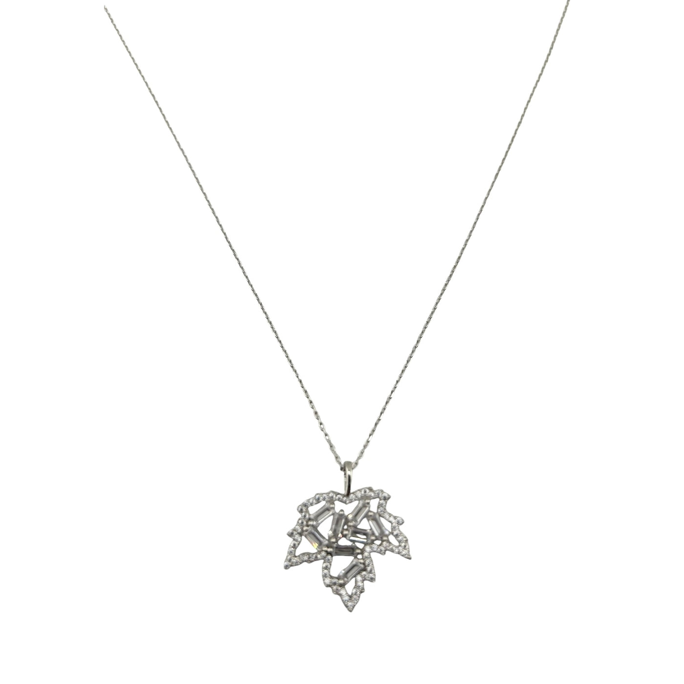 Sterling Silver CZ Maple Leaf Womens Necklace