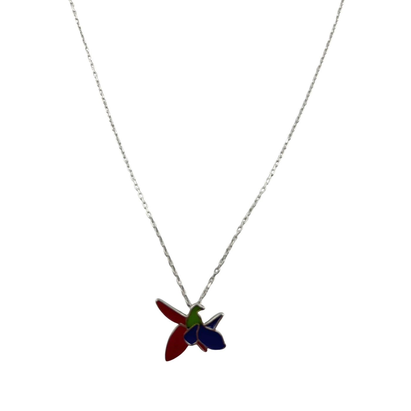 Sterling Silver Multicolor Bird Womens Necklace