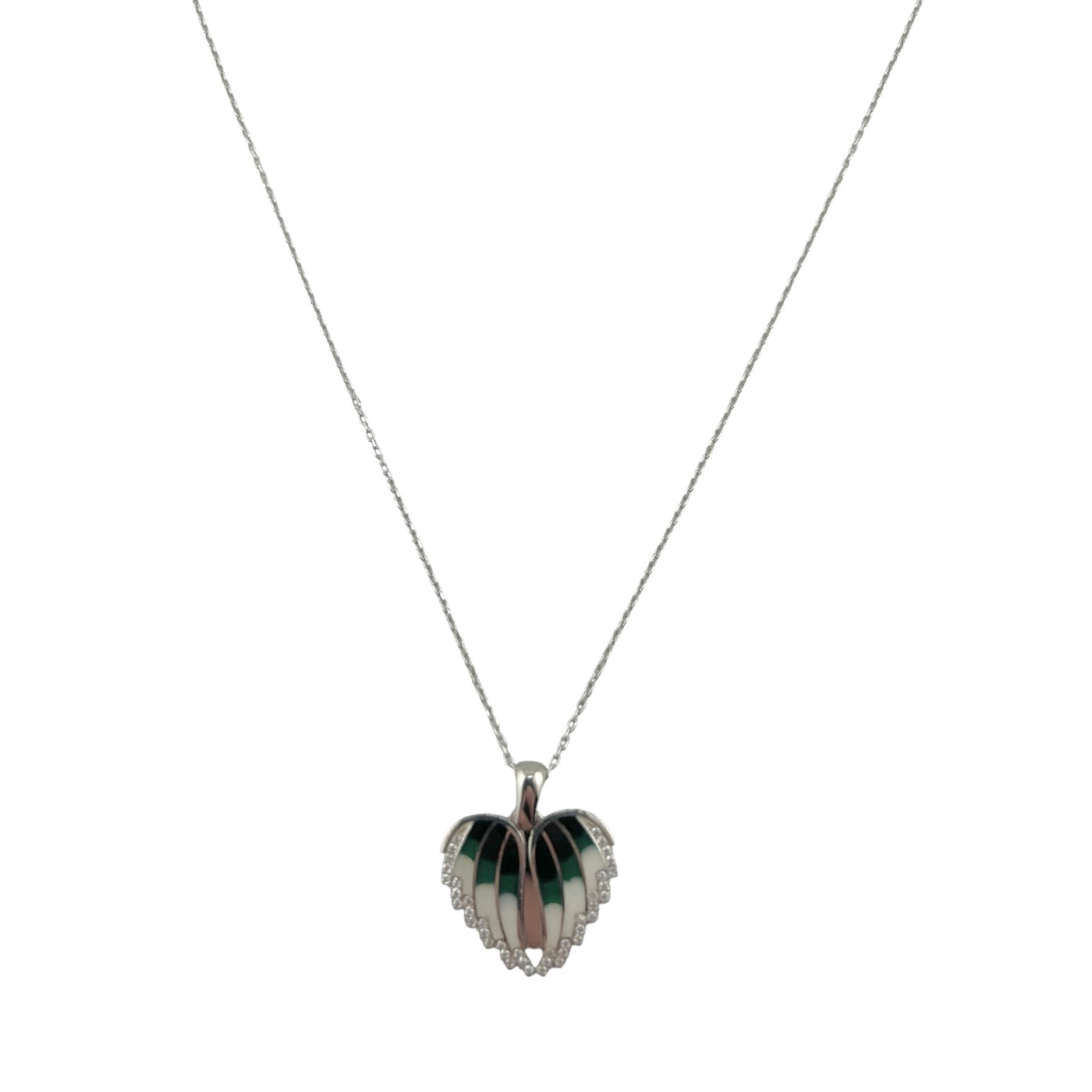 Sterling Silver CZ Green Heart Wings Womens Necklace