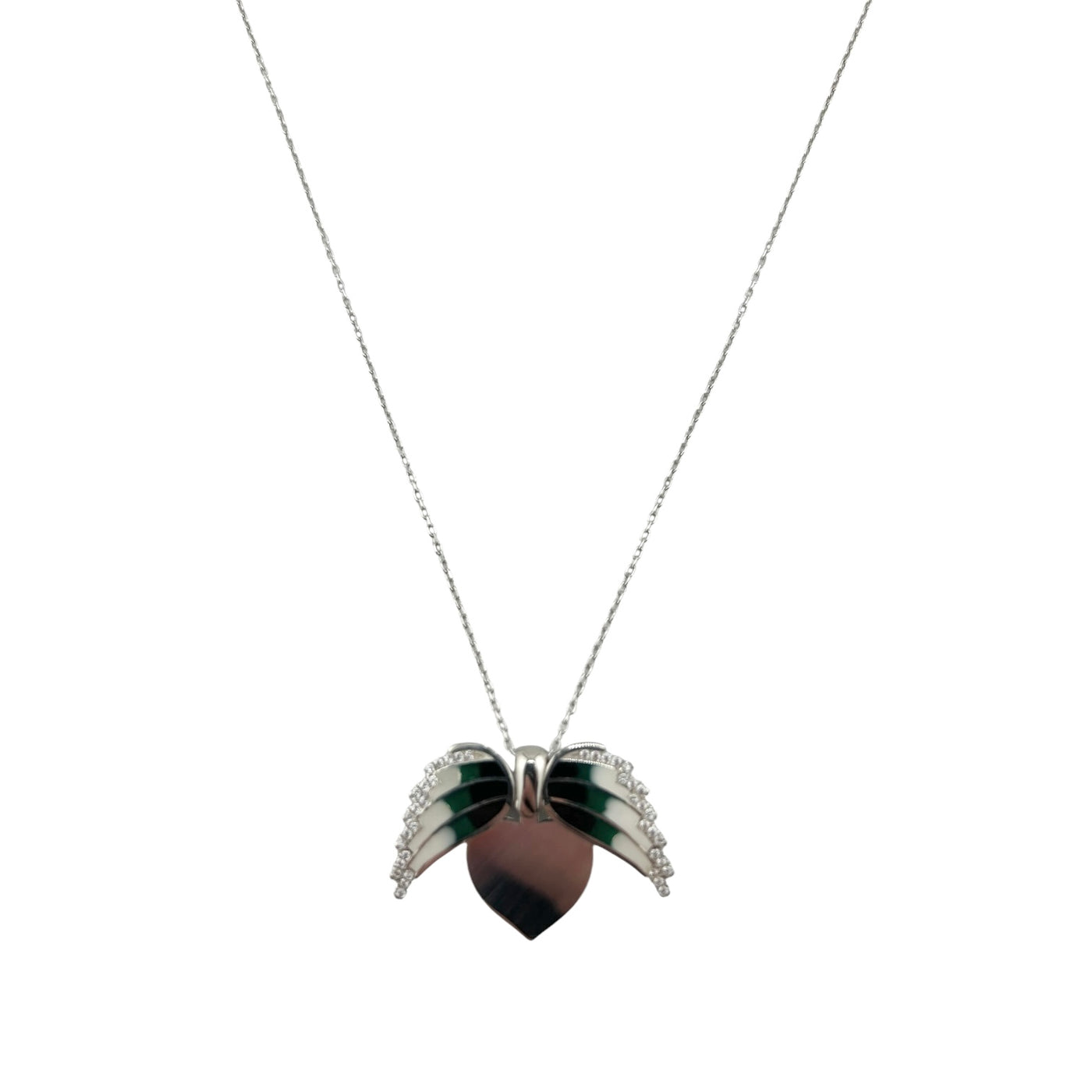 Sterling Silver CZ Green Heart Wings Womens Necklace