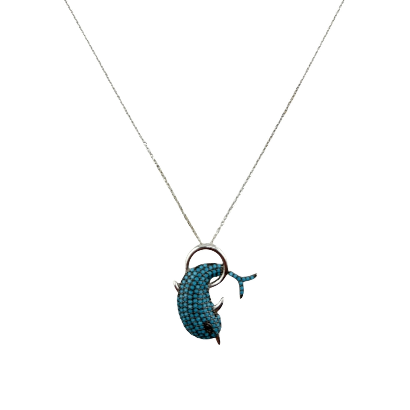 Sterling Silver CZ Turquoise Dolphin Womens Necklace