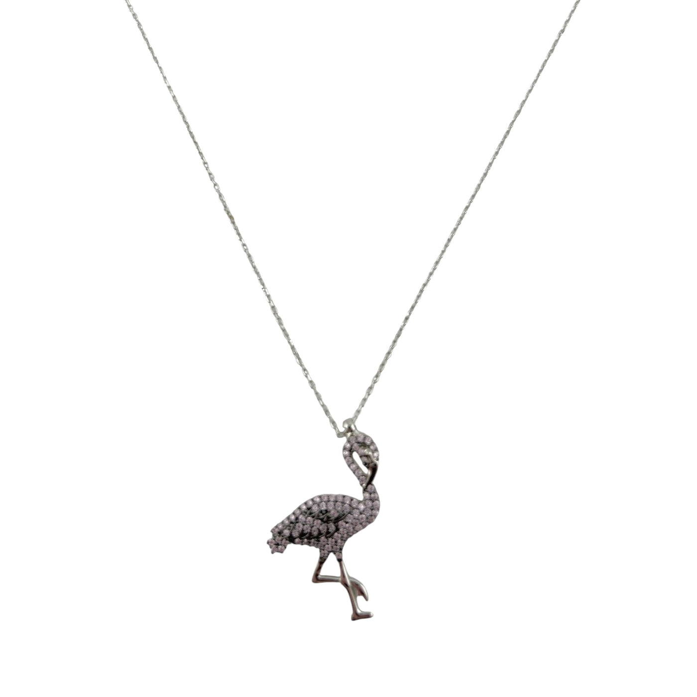 Sterling Silver CZ Purple Flamingo Womens Necklace