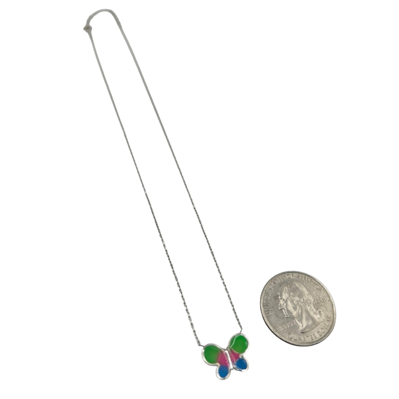 Sterling Silver Multicolor Butterfly Womens Necklace