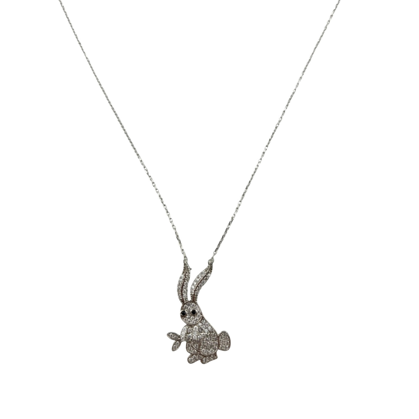 Sterling Silver CZ Bunny Rabit Womens Necklace