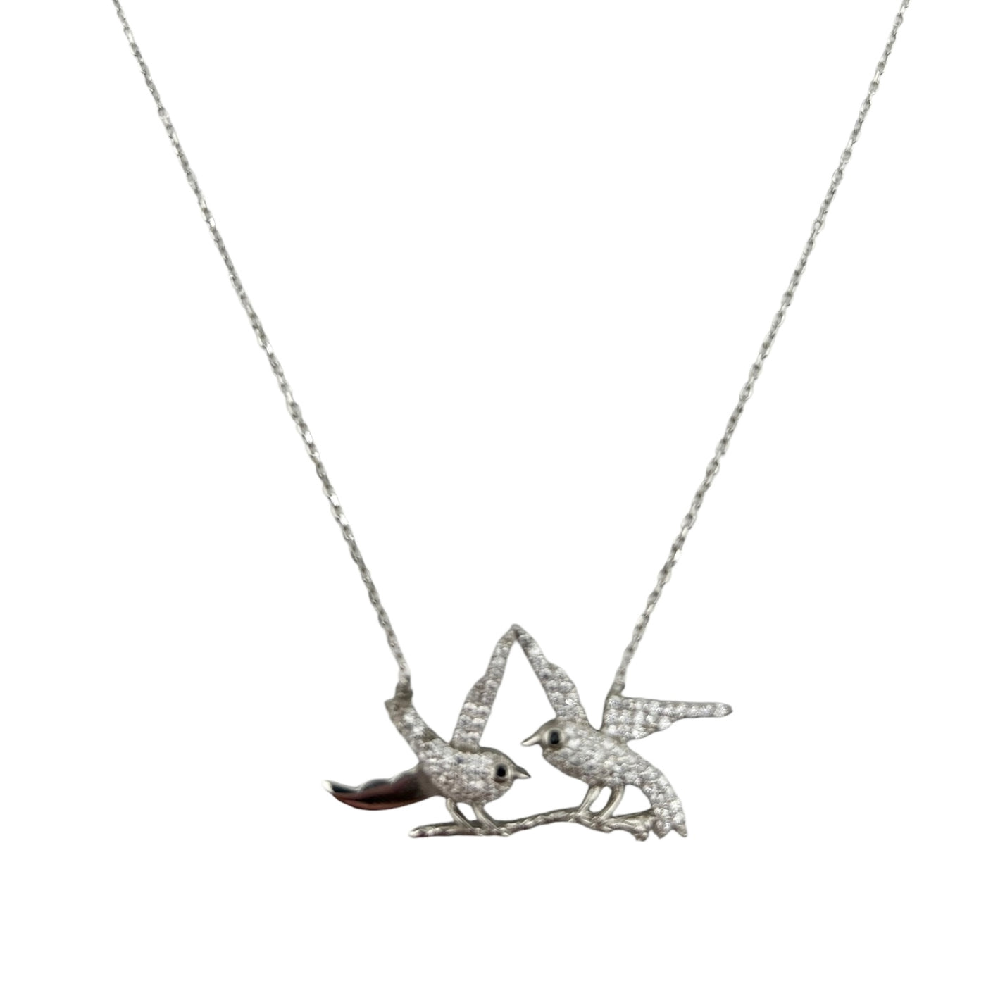 Sterling Silver CZ Birds Womens Necklace