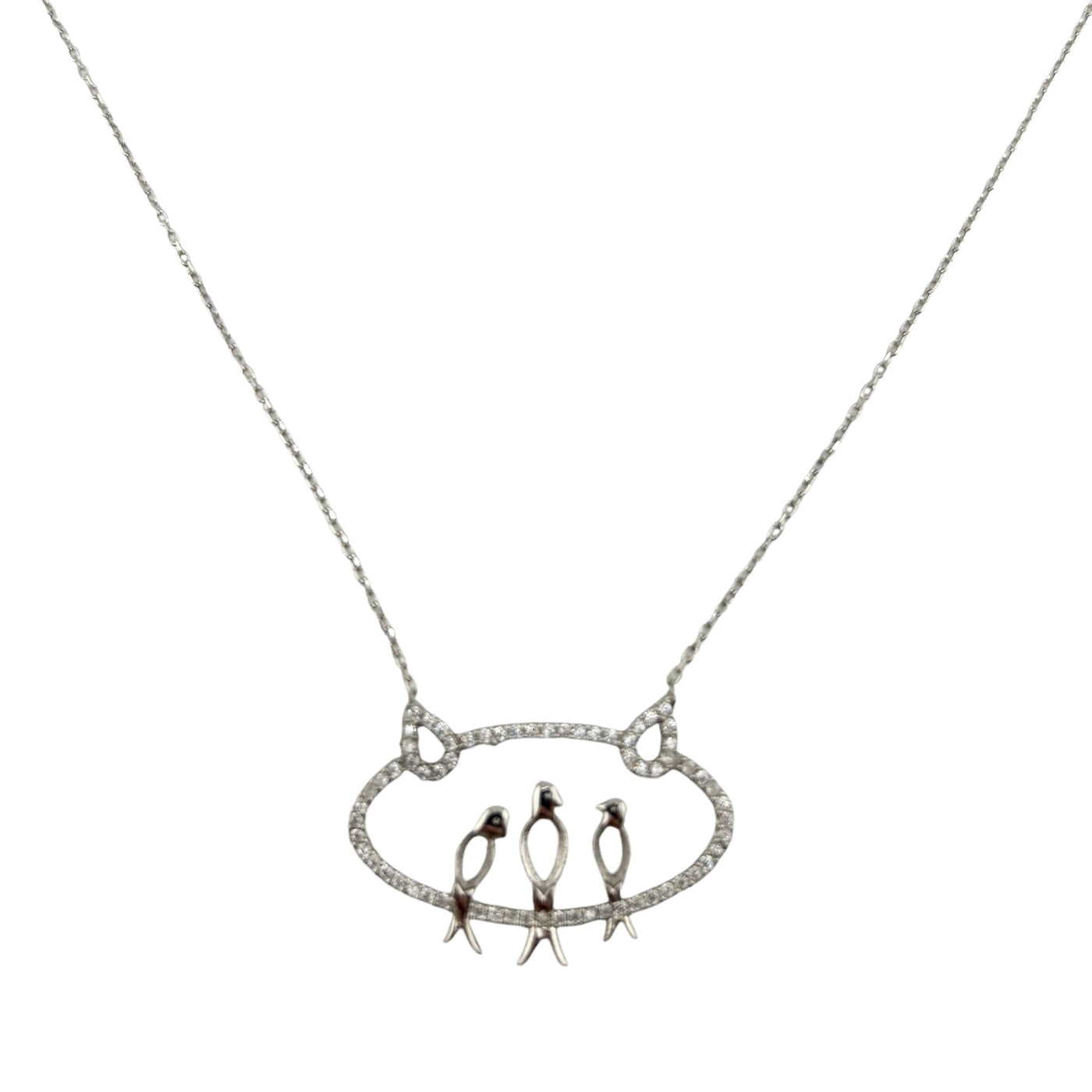 Sterling Silver CZ Bird Family Womens Necklace