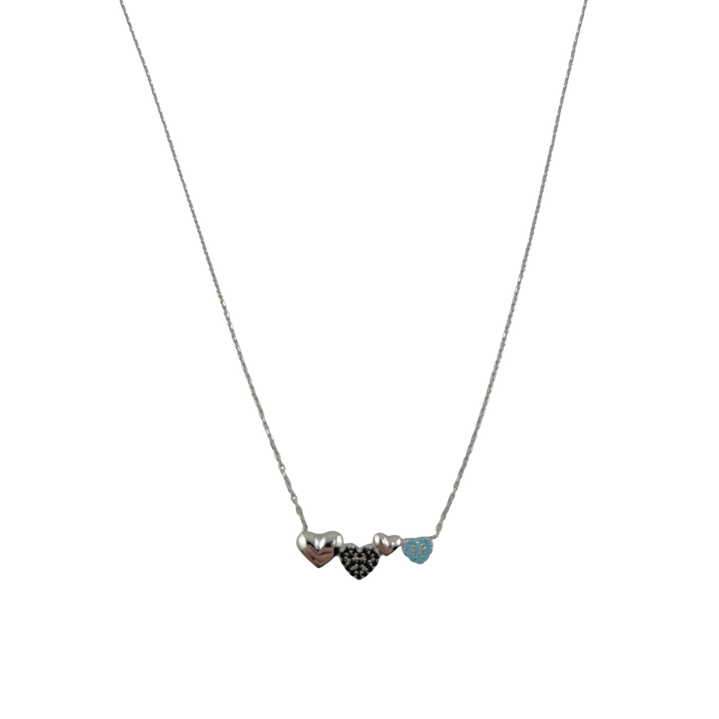 Sterling Silver CZ Multicolor Hearts Womens Necklace