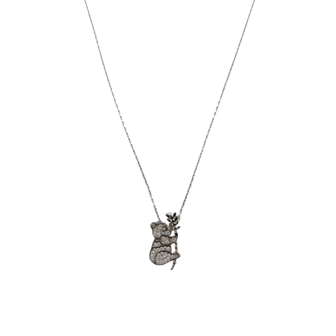 Sterling Silver CZ Bear Womens Necklace