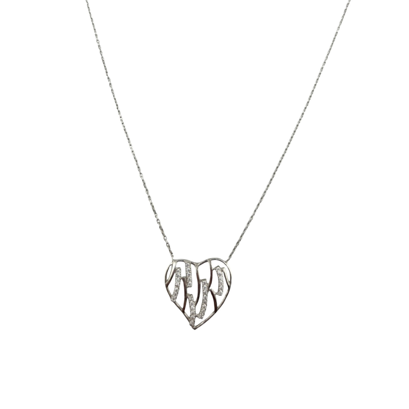 Sterling Silver CZ Heart Womens Necklace