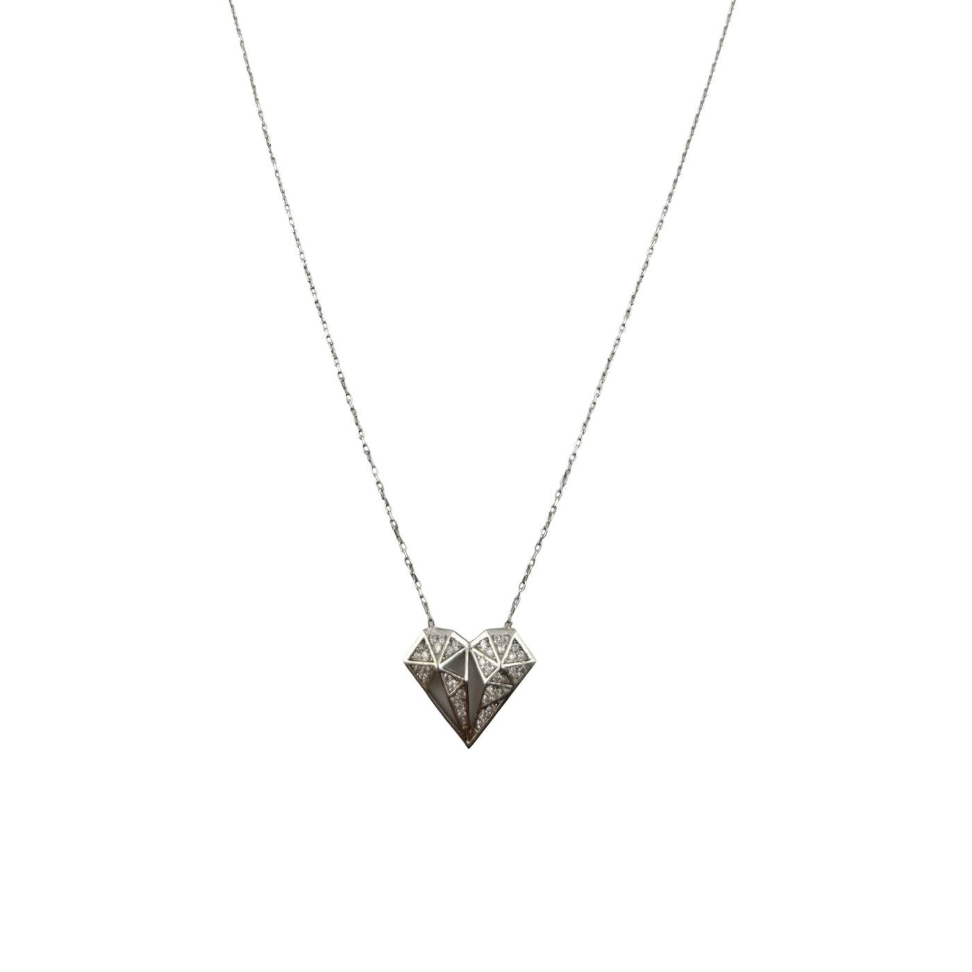 Sterling Silver CZ Diamond Heart Womens Necklace