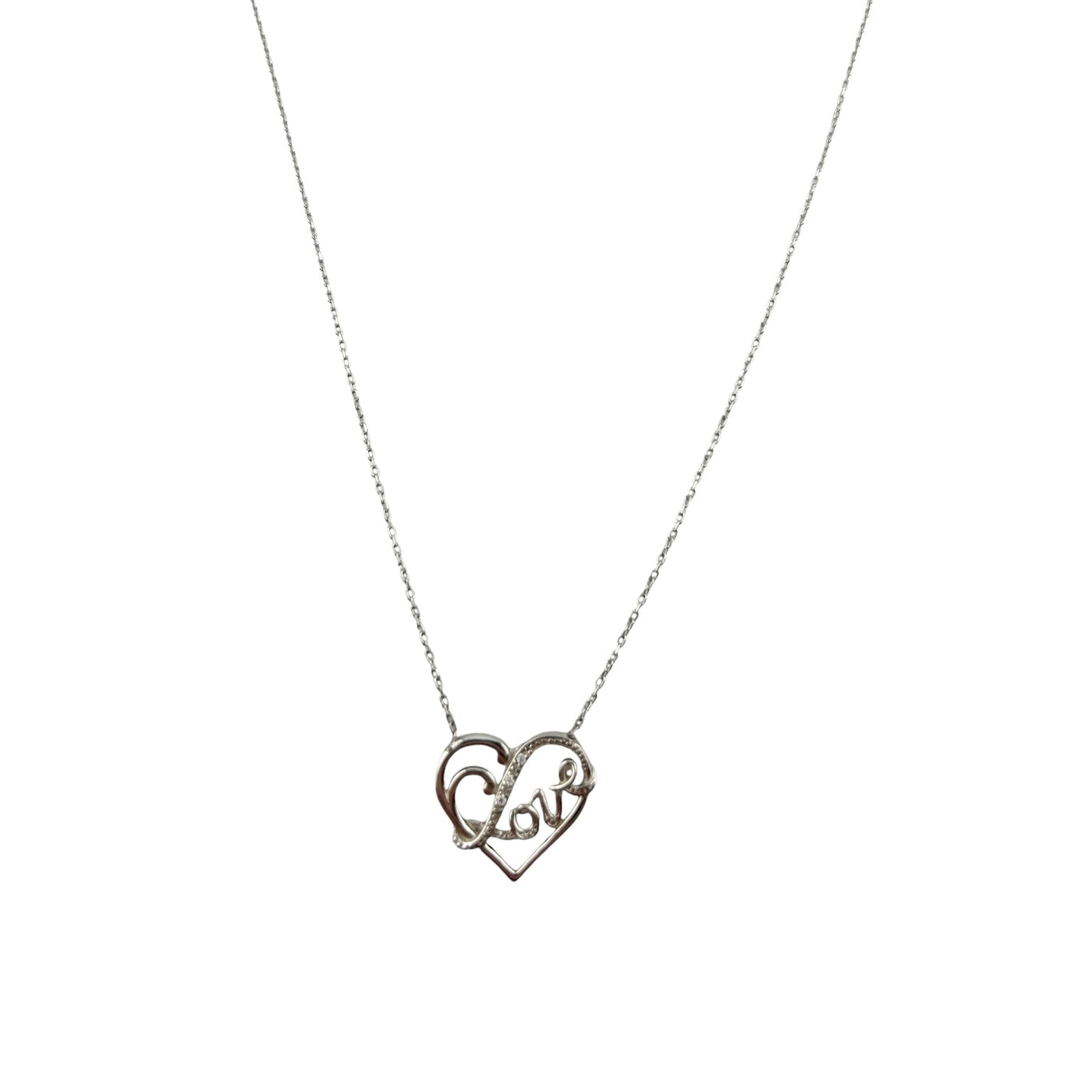 Sterling Silver CZ Heart Love Womens Necklace