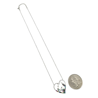 Sterling Silver CZ Multicolor Birds & Heart Womens Necklace