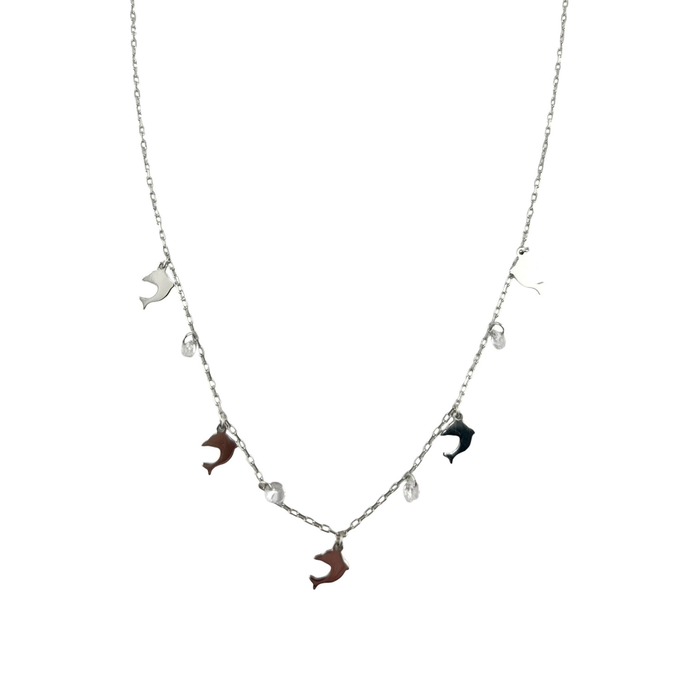 Sterling Silver CZ Dolphins Womens Necklace