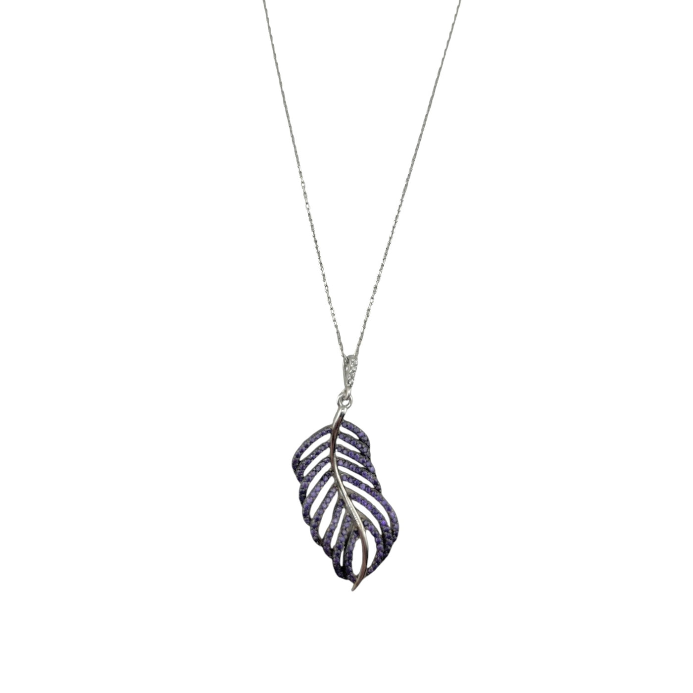 Sterling Silver CZ Purple Leaf Womens Necklace