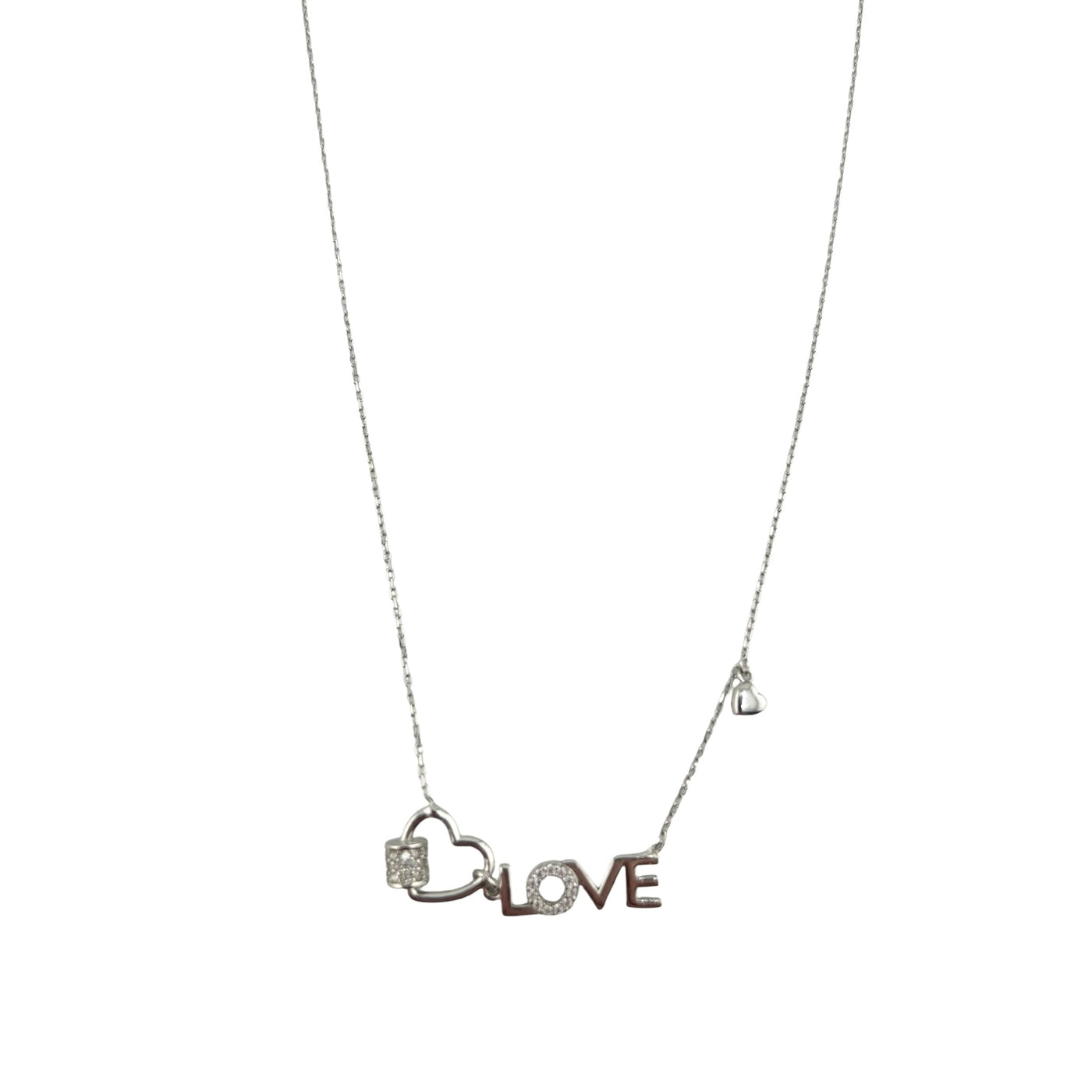 Sterling Silver CZ Heart Love Womens Necklace