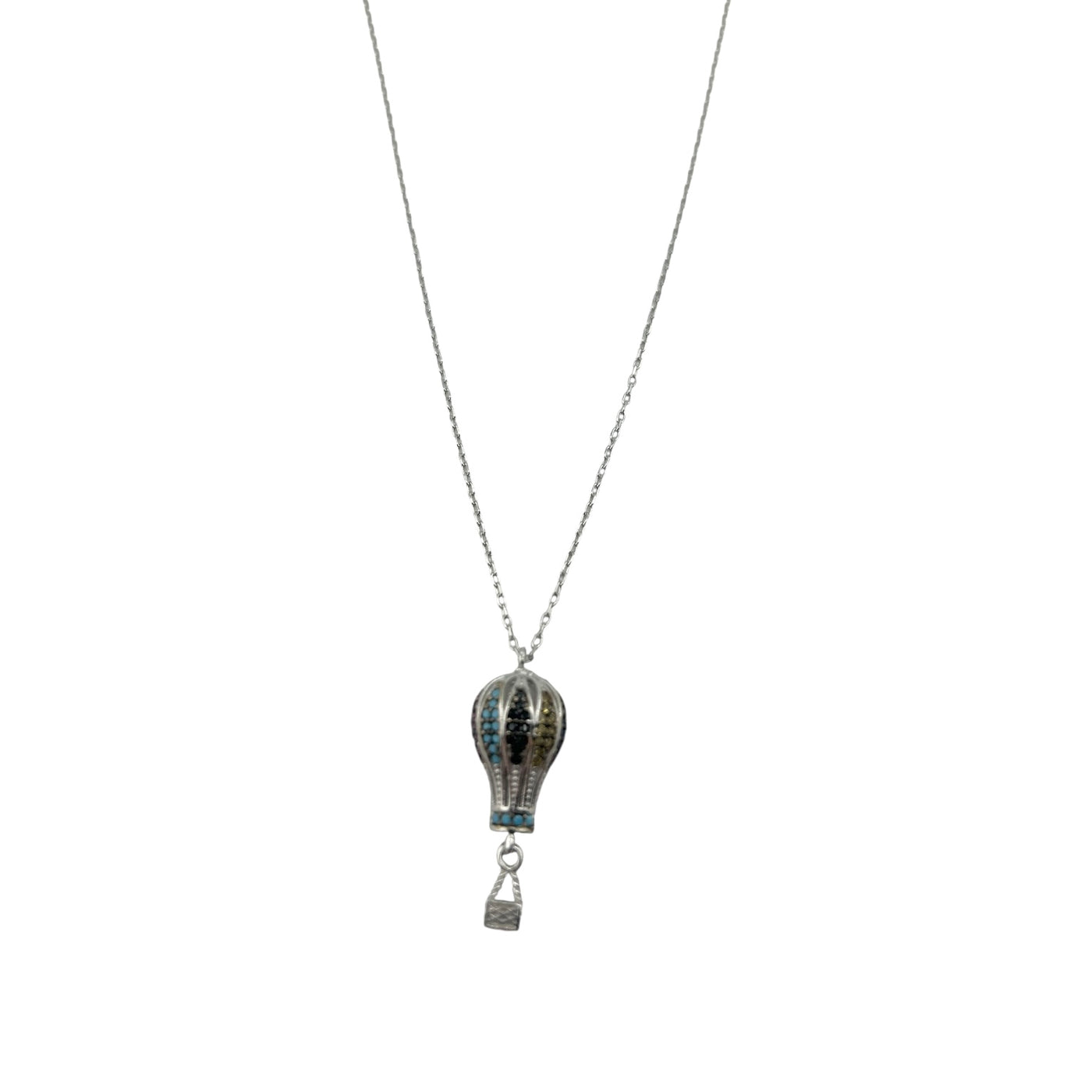 Sterling Silver CZ Multicolor Air Balloon Womens Necklace