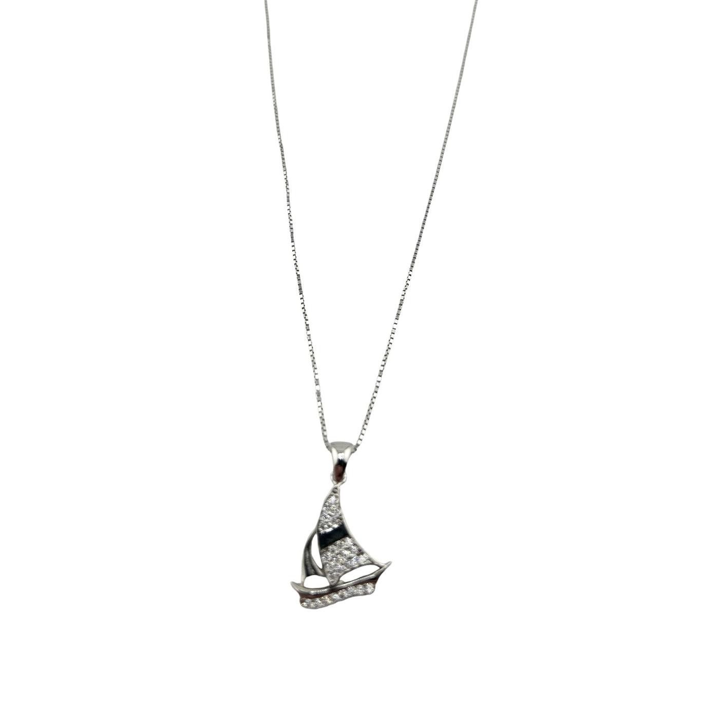 Sterling Silver CZ Sailboat Womens Necklace