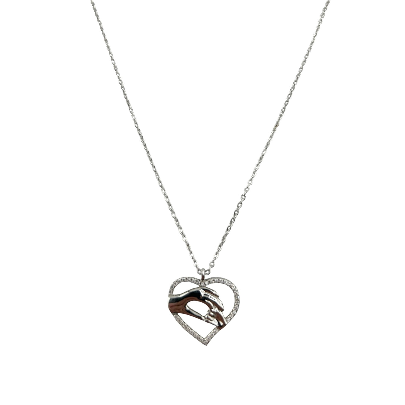 Sterling Silver CZ Heart Engagement Womens Necklace