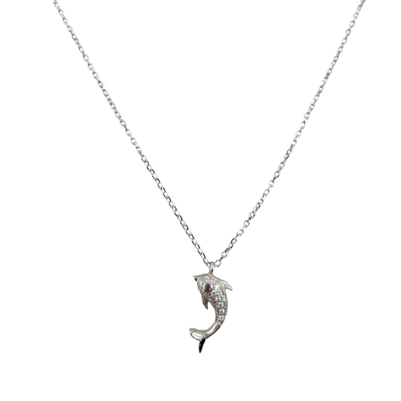 Sterling Silver CZ Dolphin Womens Necklace