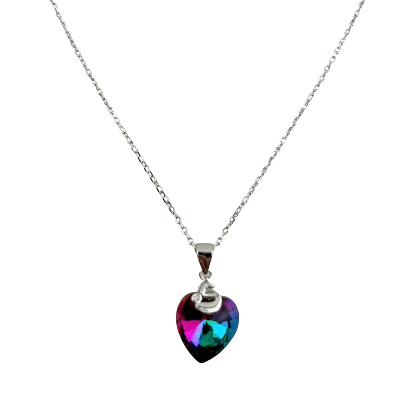 Sterling Silver CZ Heart Womens Necklace