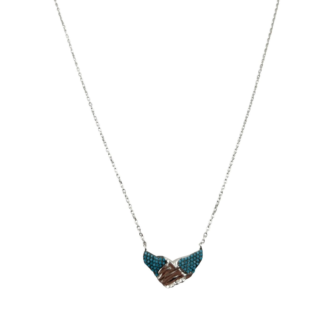 Sterling Silver Turquoise Friendship Hands Womens Necklace