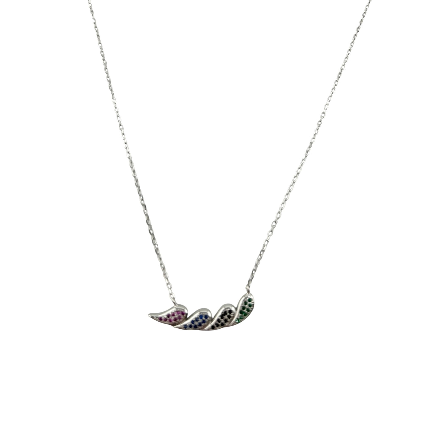 Sterling Silver CZ Multicolor Leaf Womens Necklace