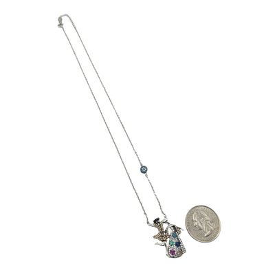 Sterling Silver CZ Multicolor Ball Dance Womens Necklace