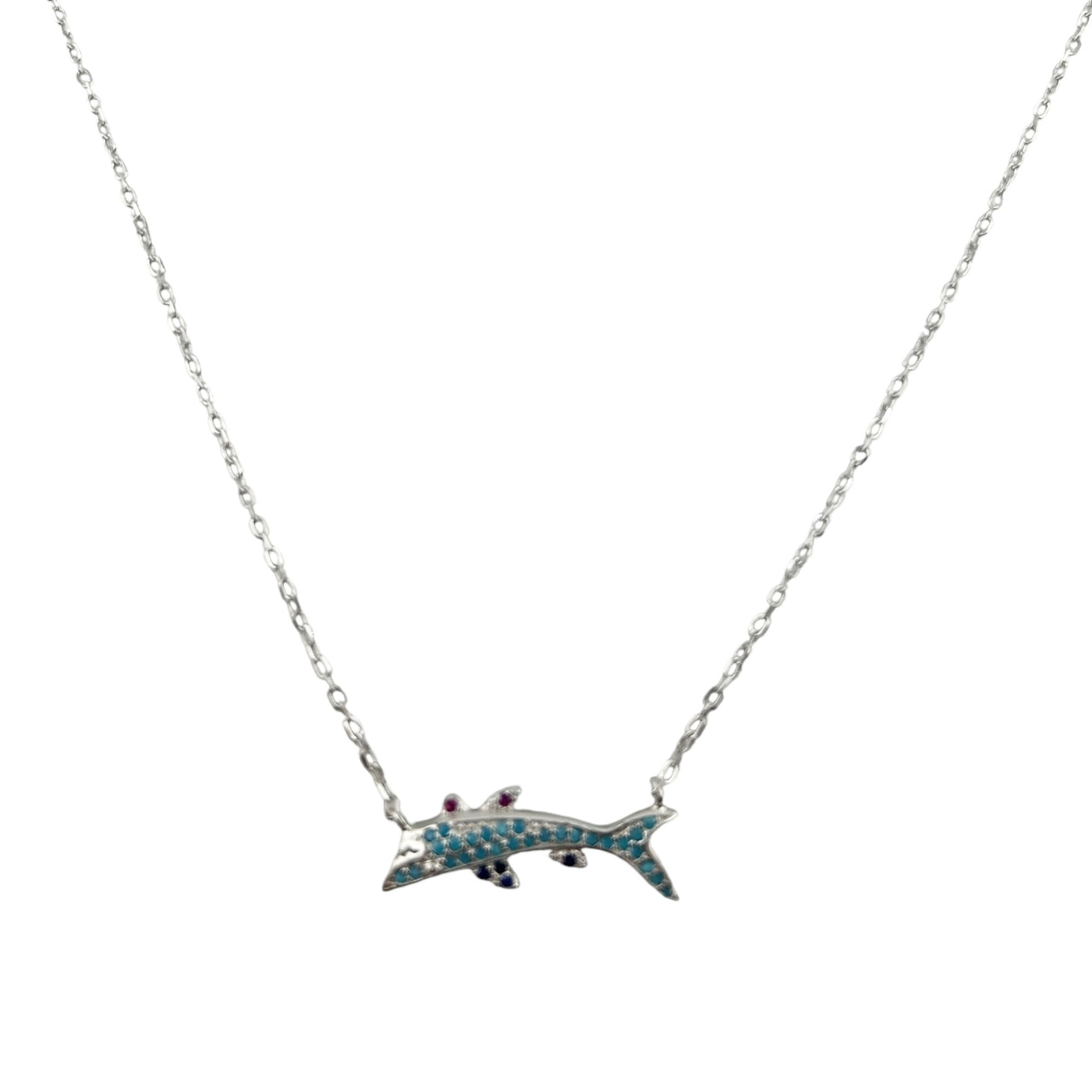 Sterling Silver CZ Multicolor Shark Womens Necklace