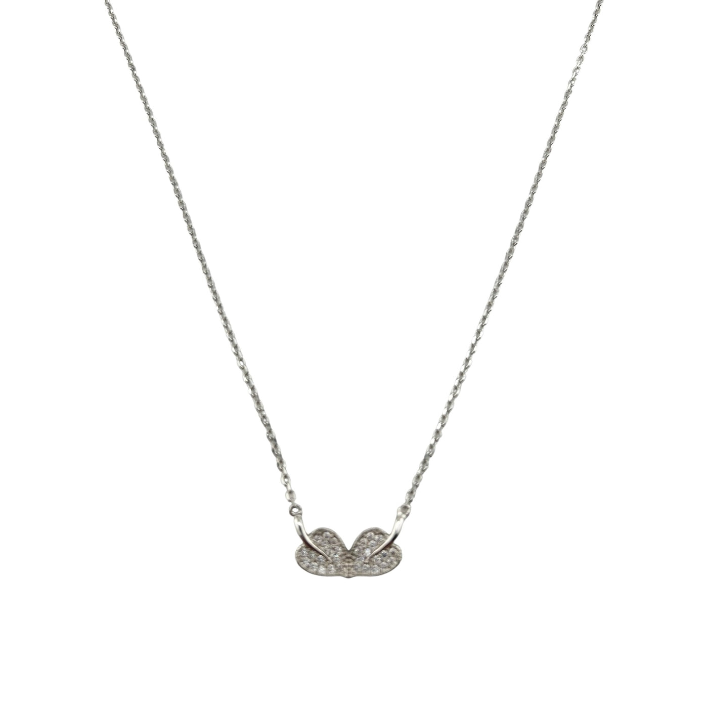 Sterling Silver CZ Leaf Womens Necklace