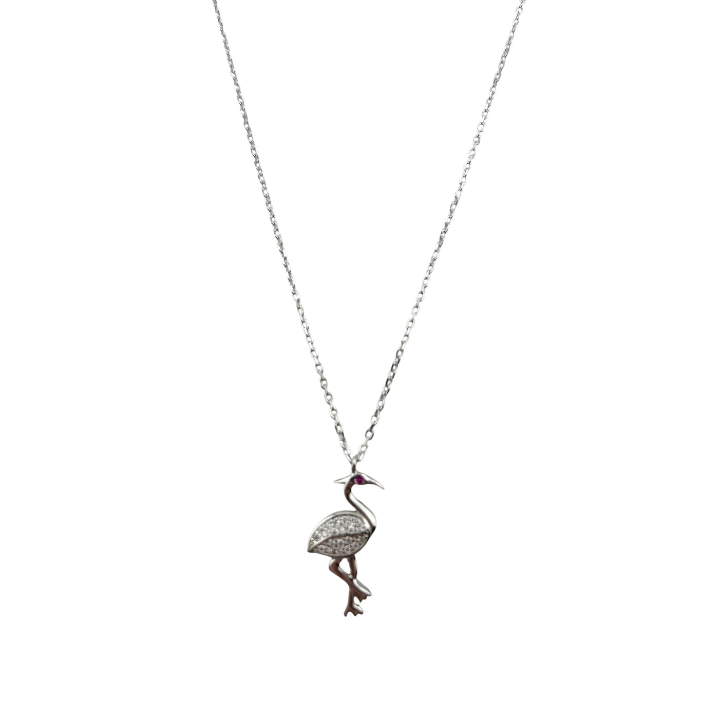 Sterling Silver CZ Flamingo Womens Necklace