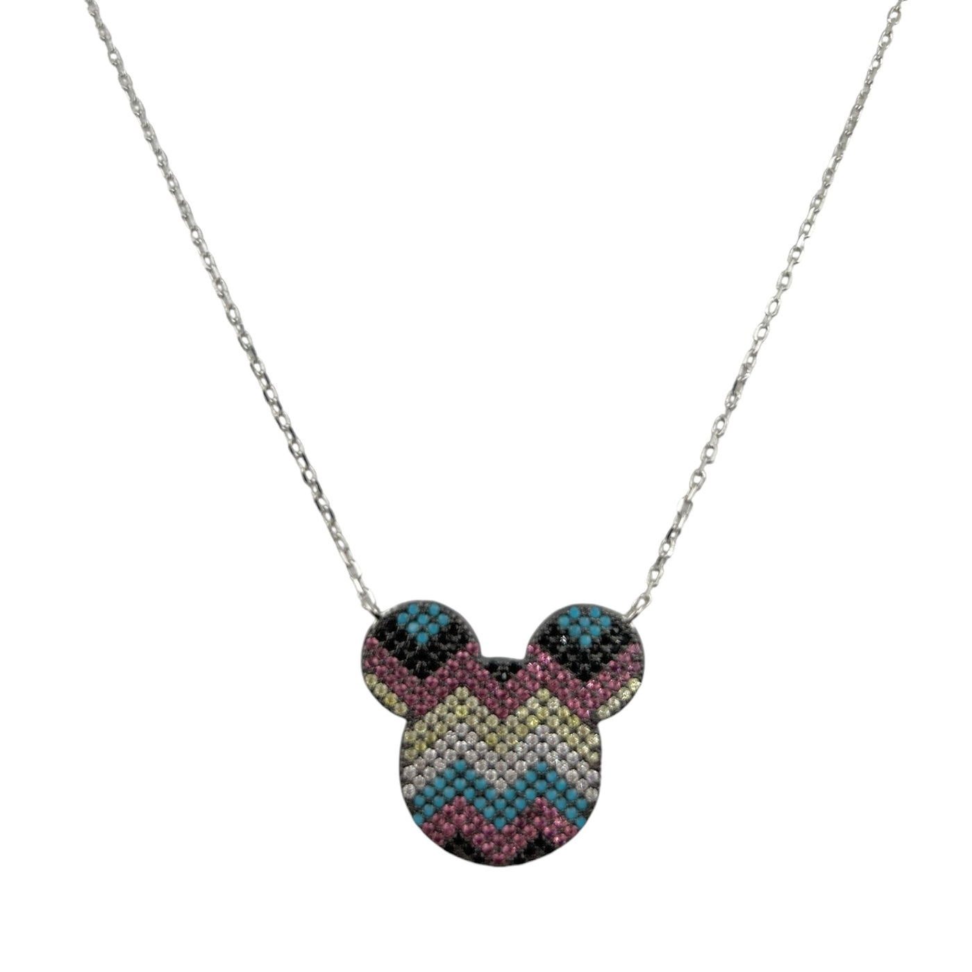 Sterling Silver CZ Multicolor Mickey Womens Necklace