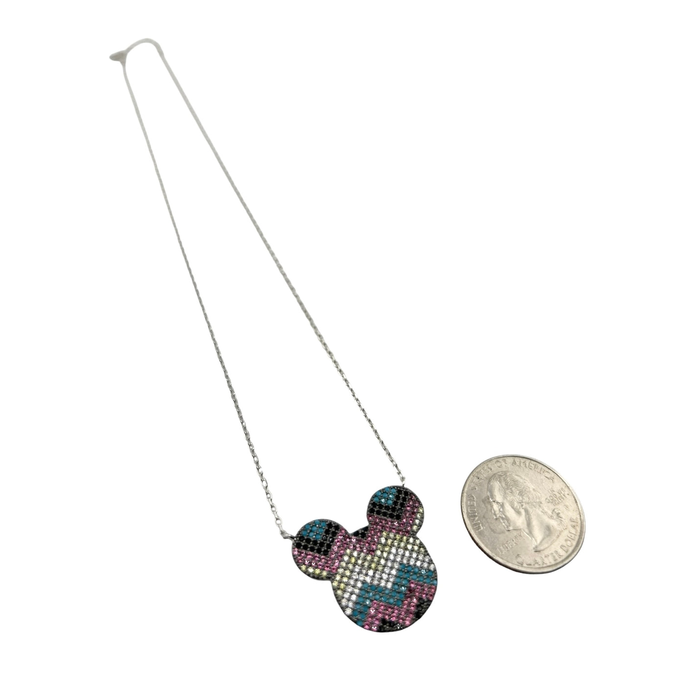 Sterling Silver CZ Multicolor Mickey Womens Necklace